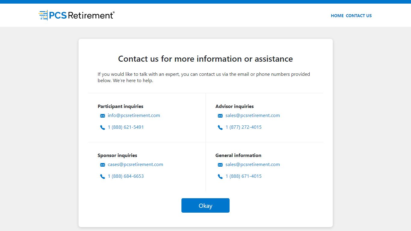 Contact Us - PCS Retirement